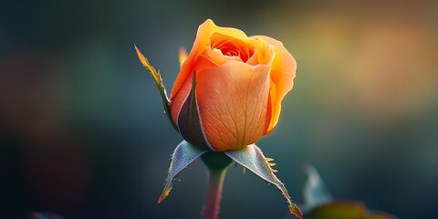 Stunning orange rosebud set against a natural backdrop, showcasing the delicate beauty of the orange rosebud in its vibrant colors and intricate details amidst the serene environment.