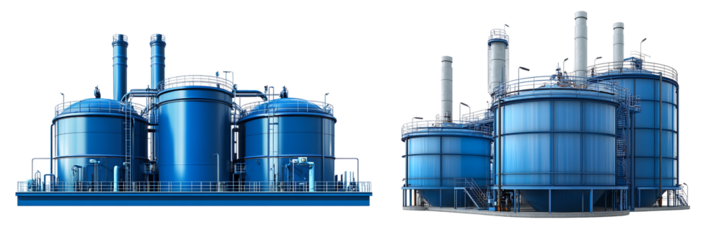 Set of an industrial power plant, isolated on a transparent background.