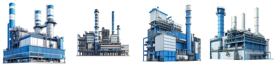 Set of an industrial power plant, isolated on a transparent background.