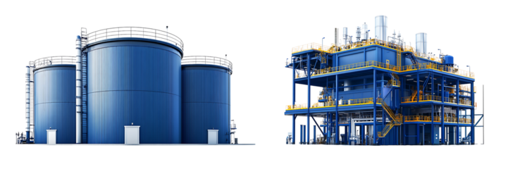 Set of an industrial power plant, isolated on a transparent background.
