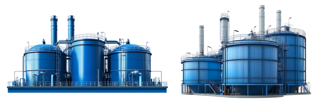 Set of an industrial power plant, isolated on a transparent background.