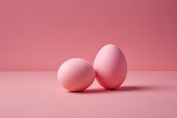 Fototapeta premium two eggs are sitting on a pink surface with a pink background