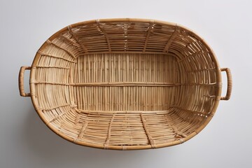 there is a wicker basket with handles on a wall