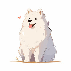 Adorable Fluffy White Samoyed Dog Portrait. Cute Dog Vector.