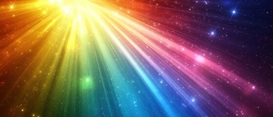 Fototapeta premium A vibrant burst of colorful light rays against a starry background.