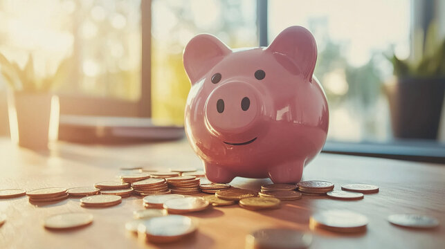 Broken piggy bank with coins scattered around, symbolizing financial struggle and the need for careful budgeting and saving.