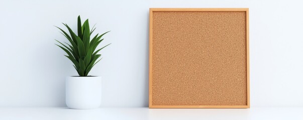 Fototapeta premium new year 2025 plan with accomplishment concept. Corkboard and potted plant against a clean, white background.