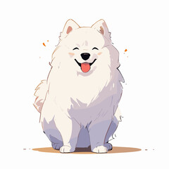 Adorable Fluffy White Dog Cartoon with Happy Expression. Cute Dog Vector.