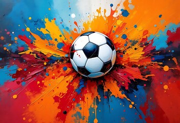Soccer ball in fire hand drawn watercolor illustration championship
