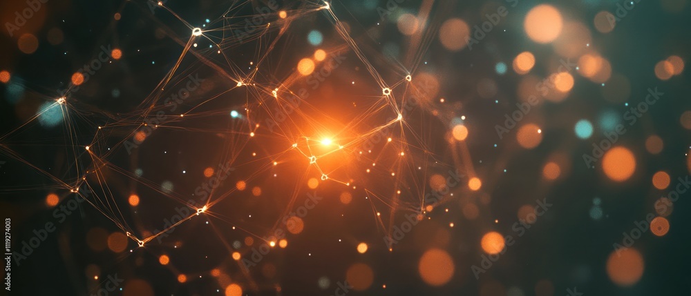 Poster abstract digital background with glowing particles and interconnected lines.
