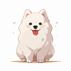 Adorable Cartoon Pomeranian Puppy Sitting Happily. Cute Dog Vector.