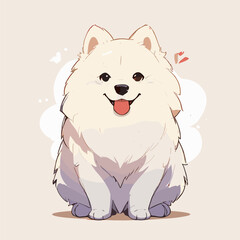 Adorable White Pomeranian Puppy Illustration. Cute Dog Vector.