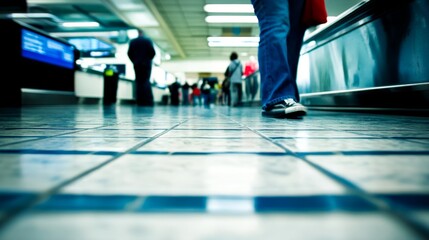 Obraz premium Crowds of passengers waiting patiently in line at airport security checkpoints symbolize the shared journey and collective experience of modern travel