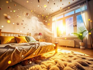 Dust Allergy Bedroom, High Depth of Field, Poor Air Quality, Allergic Reaction, Microscopic Dust, Cozy Bedroom, Worms Eye View, Indoor Air Pollution, Home Allergy