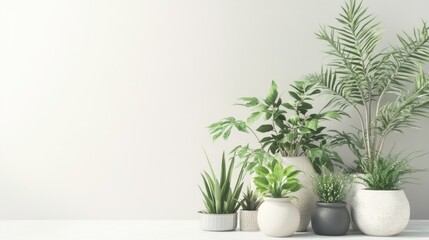 Green Plants in White Pots against a White Wall