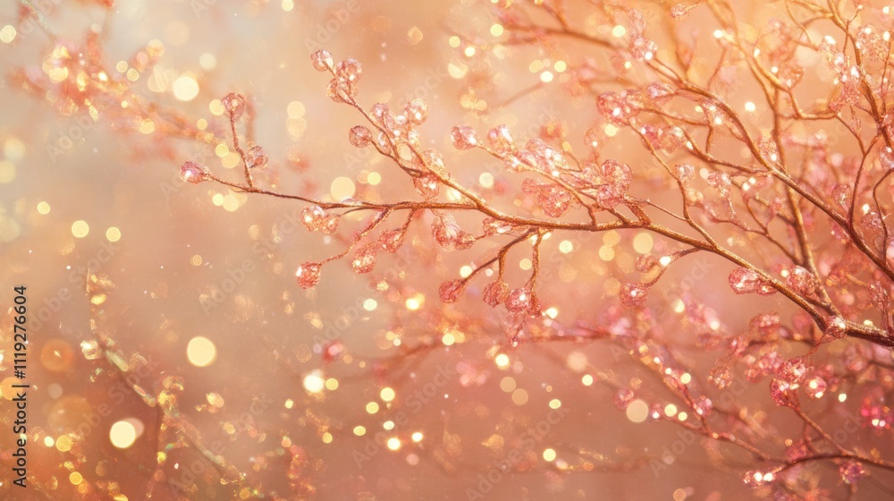 Aufkleber a dreamy close-up of sparkling pink branches with soft bokeh in the background.