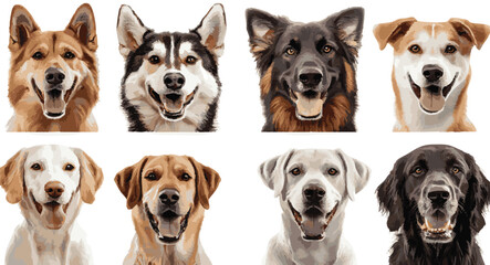 Collection of puppies Faces together, isolated on a white background