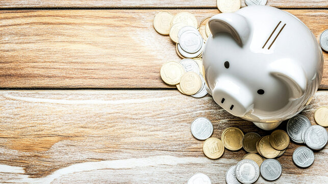 Broken piggy bank with coins scattered around, symbolizing financial struggle and the need for careful budgeting and saving.