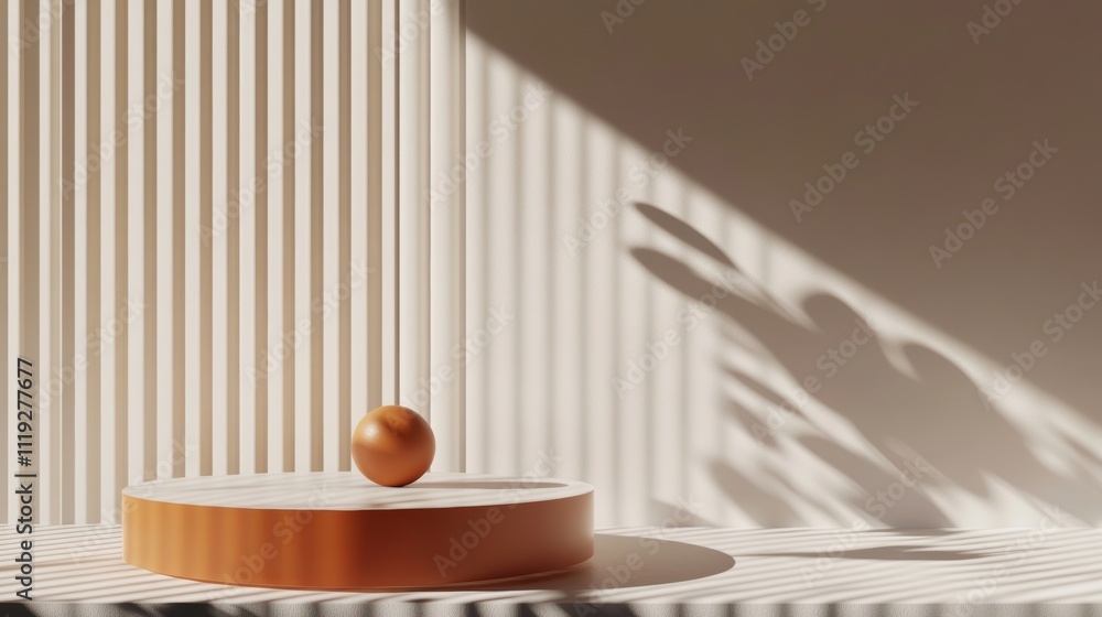 Poster minimalist podium scene with abstract geometric shapes in soft orange and white color palette genera