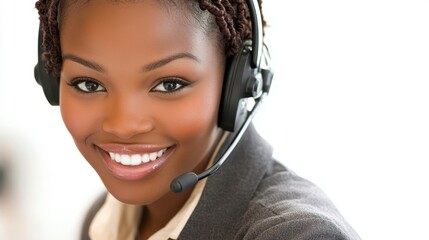 A smiling woman wearing a headset, representing customer service and communication.