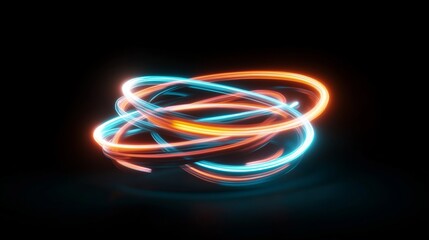 Colorful light trails spinning in an abstract motion against a black background during a night event