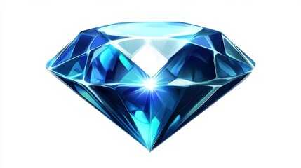 Blue Diamond Icon with Sharp Edges and Glossy Texture on White Background, Luxury and Precision Concept Generative AI