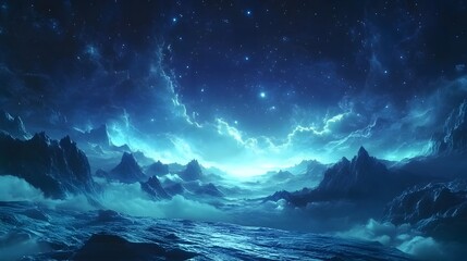 Celestial Mountainscape Under a Starlit Night Sky