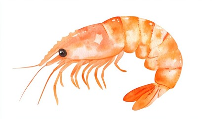 A Cute Shrimp in Watercolor Style, Isolated on White Background, Perfect for Food or Aquarium Theme Generative AI