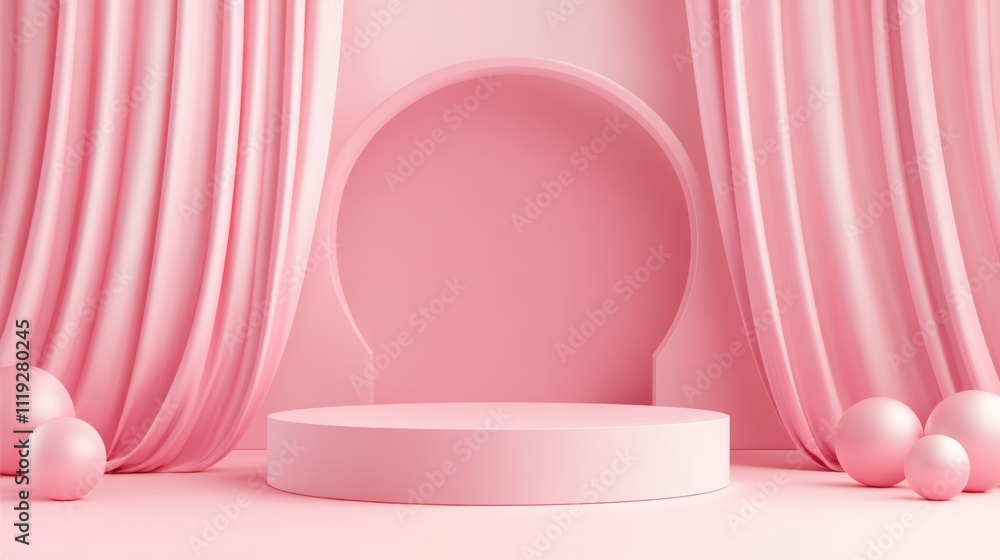 Poster pink abstract background with podium for product presentation generative ai