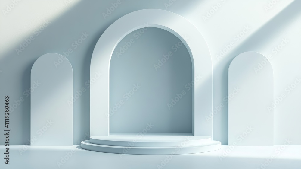 Poster minimalistic geometric shapes on white background for product presentation generative ai