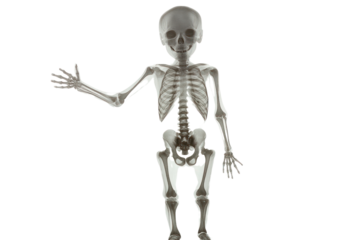 Skeleton Wave: A friendly human skeleton waves hello, its bony structure rendered in intricate detail. A whimsical and slightly spooky image perfect for Halloween, anatomy lessons.