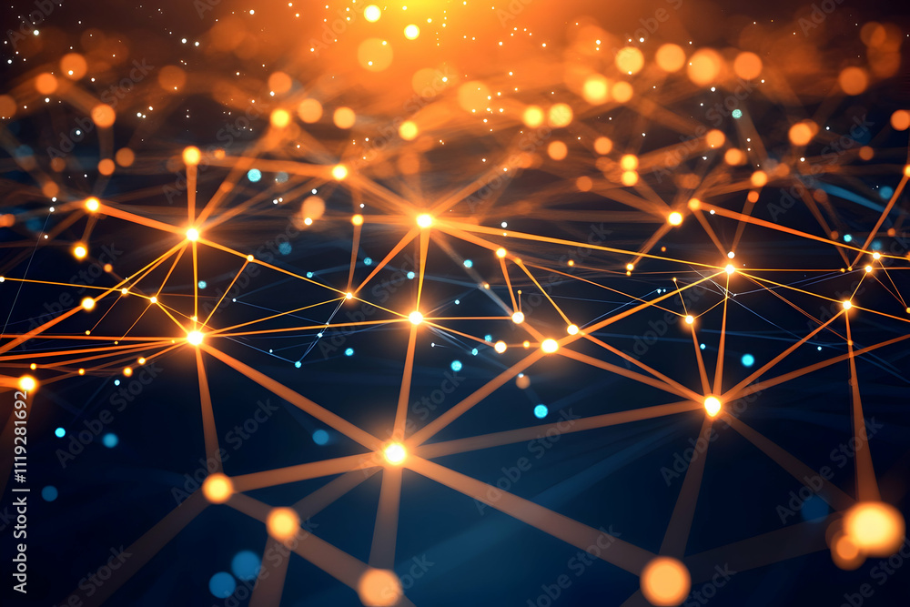 Poster abstract network connection, glowing nodes and lines. (1)