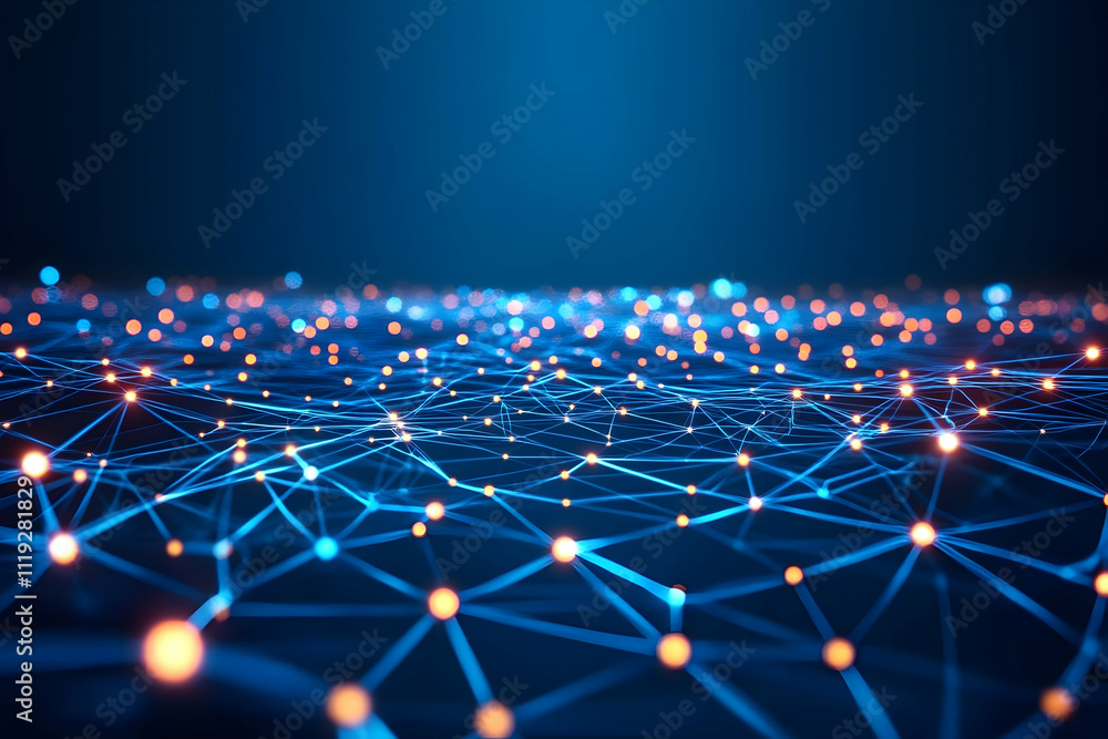 Aufkleber abstract network connection, glowing nodes and lines.