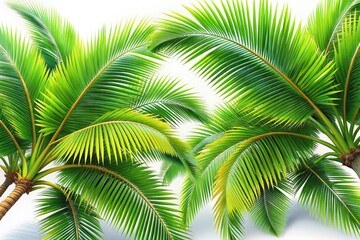 Fototapeta premium Macro Photo: 3D Cartoon Palm Tree Branches, Realistic Tropical Leaves, Summer Beach Design Elements