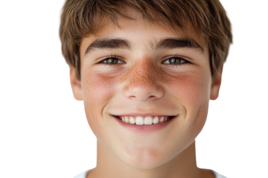 Close-up portrait of young man with charming smile,isolated on transparent and white background.PNG image