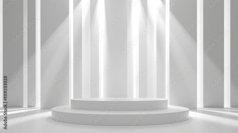 Aufkleber modern presentation design concept with white podium and light lines generative ai