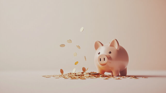 Broken piggy bank with coins scattered around, symbolizing financial struggle and the need for careful budgeting and saving.