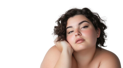 Obraz premium Confident and Serene: A Portrait of a Curvy Woman with Short Curly Hair 