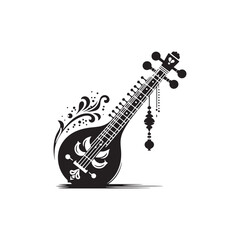 Fototapeta premium Silhouette of Veena Instrument - Veena Instrument Vector - Instrument Illustration.