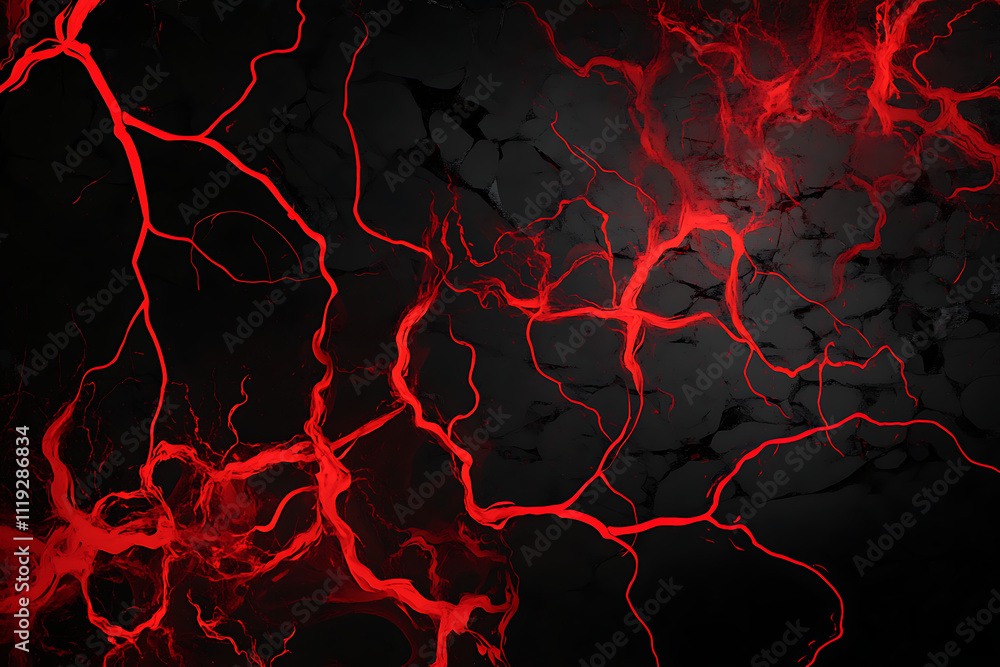 Poster abstract image featuring vibrant red lines against a dark background, resembling neural pathways.