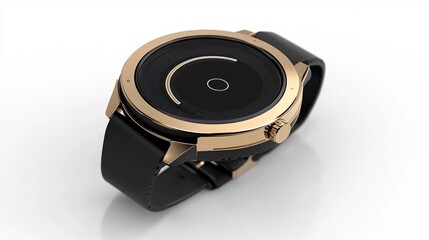 Rose gold smartwatch with black band, minimalist design, isolated on white.