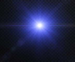 Obraz premium Abstract light blue and bright blue optical lens glare effect on transparent black background