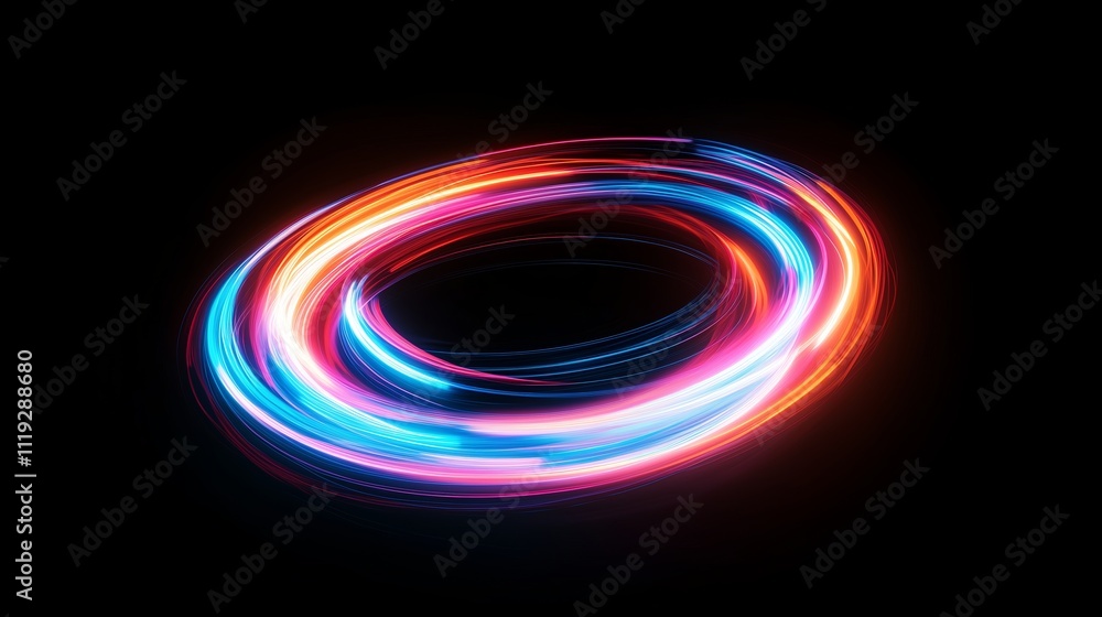 Poster vibrant swirling neon light patterns create an energetic visual effect against a dark background