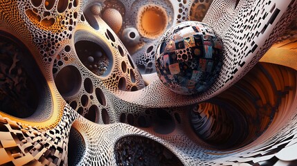 Abstract 3D fractal art with sphere.