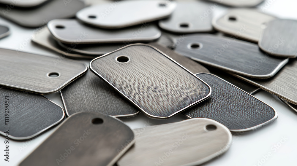 Poster steel metal tag plate of rectangular, square and round shape with rivets. realistic vector set of bl