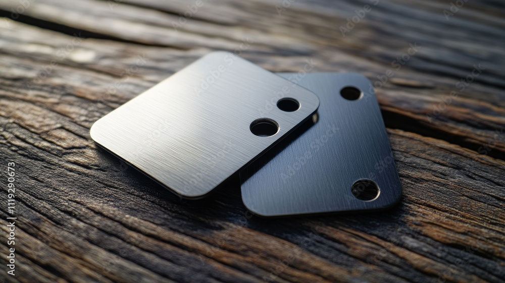 Poster steel metal tag plate of rectangular, square and round shape with rivets. realistic vector set of bl