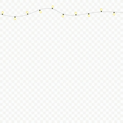 Christmas lights isolated realistic design elements, png. Glowing lights for Xmas Holiday cards, banners, posters, web design.