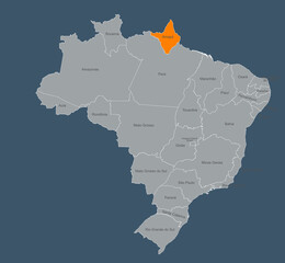 Map of brazil Highlighting Amapá Region with Labeled Provinces