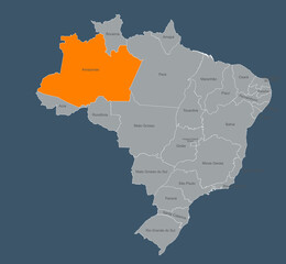 Map of brazil Highlighting Amazonas Region with Labeled Provinces