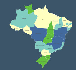 Map of brazil Highlighting Region with Labeled Provincess